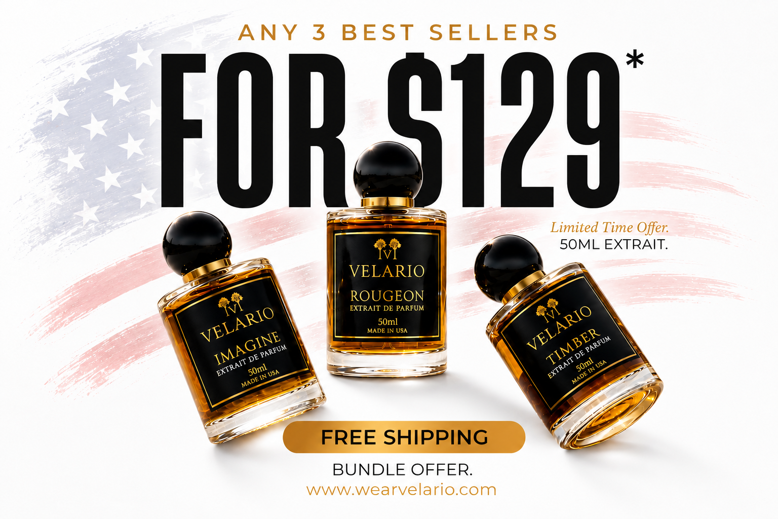 Velario Signature Trio — three 50ml Extrait de Parfum bottles, designer-inspired luxury fragrance bundle
