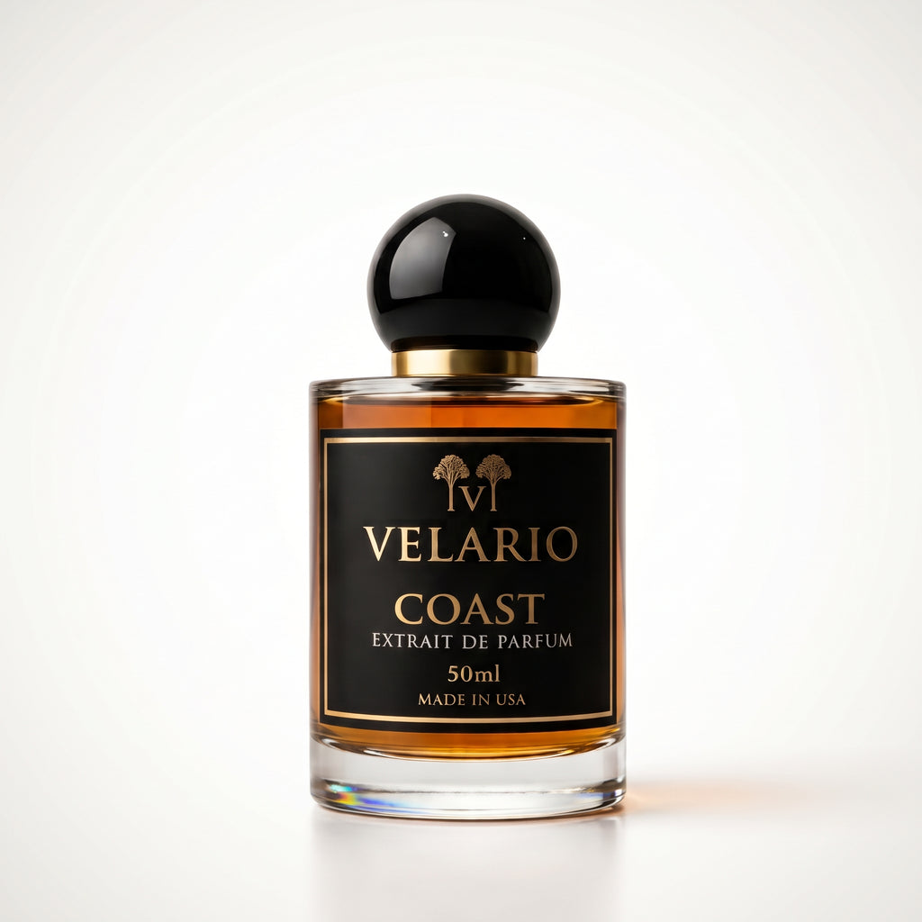 Velario Coast 50ml Extrait de Parfum bottle, clean white floral musk designer-inspired luxury fragrance