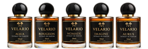 Velario Full Wardrobe five fragrance bottles — photographic studio collection